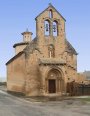 Ábside, Arco triunfal, Arquería, Bóvedas de medio cañón y horno, Cabecera, Canecillos, Cornisa, Crismón, Espadaña, Ménsulas, Nave, Portada y Ventanas